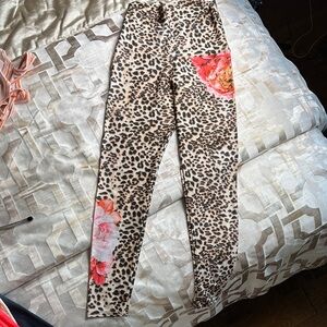 Emily Hsu Designs Leopard Print Leggings with Floral Accents